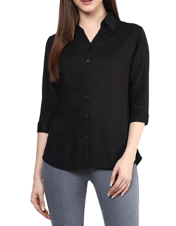 Curved Hem Solid Shirt