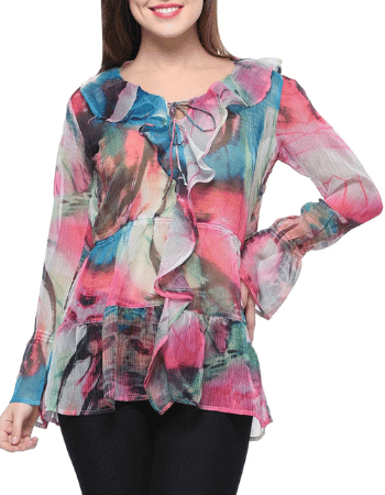 Multicolored Printed Georgette Ruffle Top