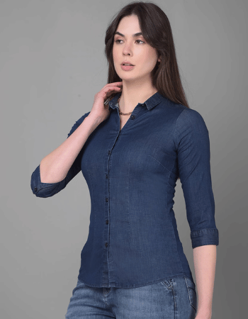 Navy Blue Cotton Plain Shirt