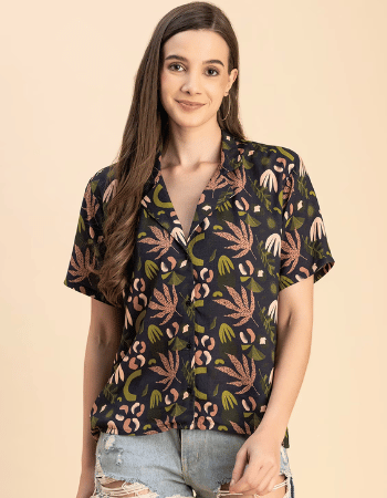 Navy Blue Rayon Printed Shirt