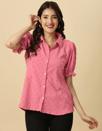 Pink Self Design Regular Shirt