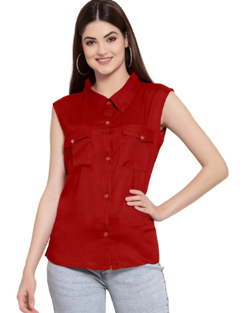 Regular Fit Sleeveless Plain Shirt