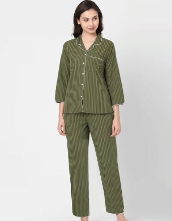 Shirt Collar Striped Nightwear Pajama Set