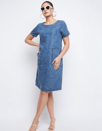 Women Blue Denim A-Line Dress