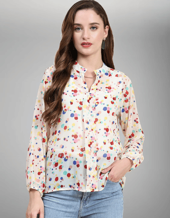 Women Cream Polka Dot Straight Top