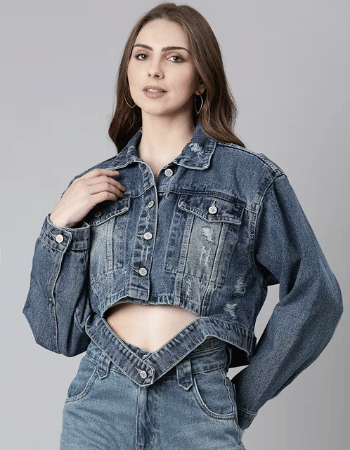 Women Navy Blue Solid Denim Jacket (3)