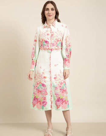 Women Off-White Floral Printed A-Line Dress