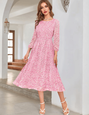 Women Pink Floral Printed Fit & Flare Dress