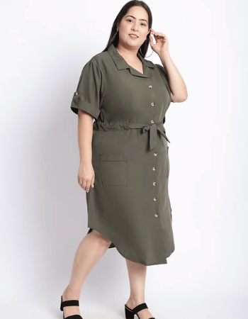 Women Solid Plus Size Shirt Dress