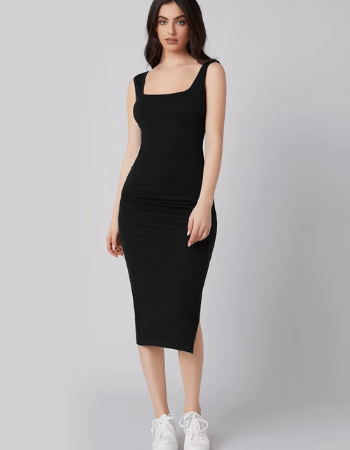 Women Square Neck Solid Bodycon Dress