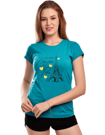 Women's Chest Print Round Neck T-Shirt (2)