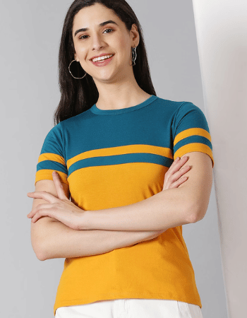 Women's Color Block Round Neck T-Shirt